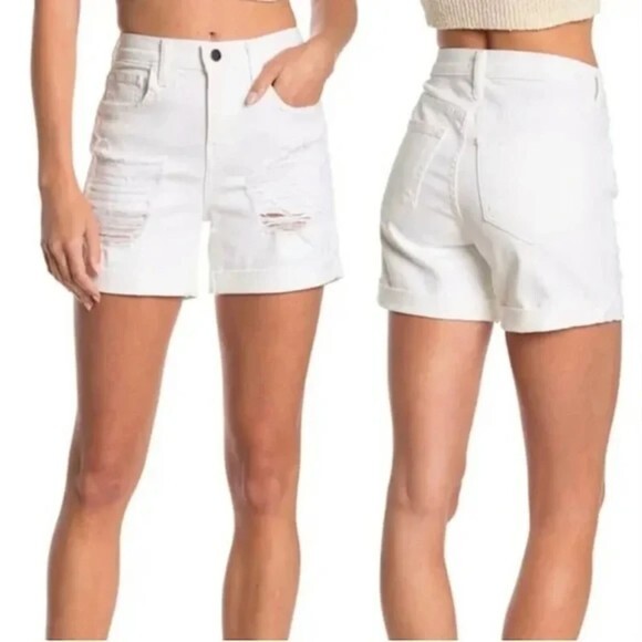 L'AGENCE Pants - New! L'AGENCE White Balboa Distressed Cuffed Denim Jean Shorts 25 Ripped Stretch